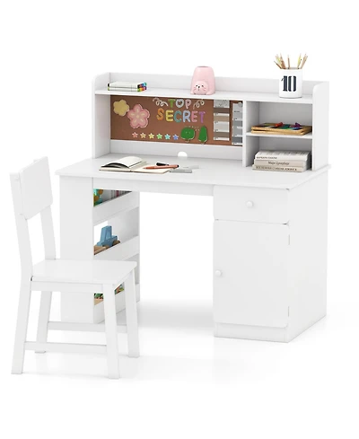 Sugift Kids Desk and Chair Set with Hutch and Side Storage Shelf