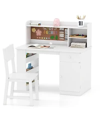 Sugift Kids Desk and Chair Set with Hutch and Side Storage Shelf