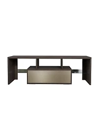 Rainsken Modern Tv Stand with Led Light, Media Console Entertainment Center for 50 Inch Tv with Toughened Glass Shelf for Living Room