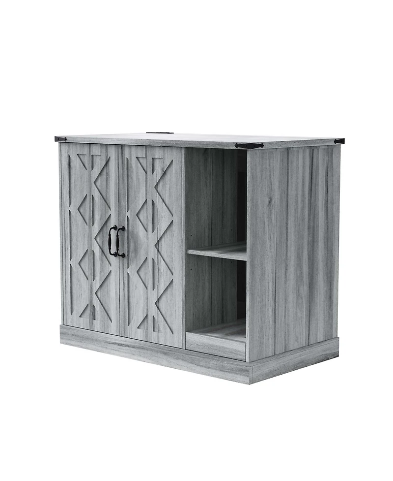 Aostirmotor Modern Cat Litter Box Cabinet with Power Outlet, Hidden Enclosure for Large Automatic Boxes, Catcher, Storage