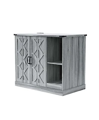 Aostirmotor Modern Cat Litter Box Cabinet with Power Outlet, Hidden Enclosure for Large Automatic Boxes, Catcher, Storage