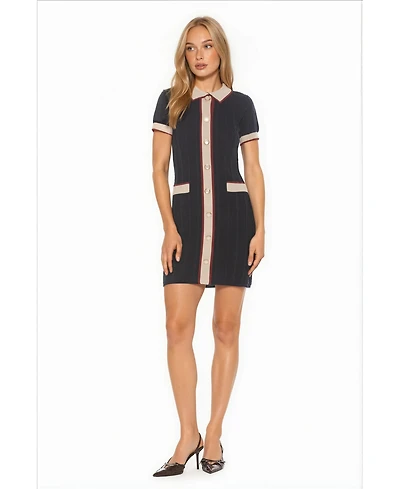 Alexia Admor Women's Cove Collared Button Down Contrast Knit Dress