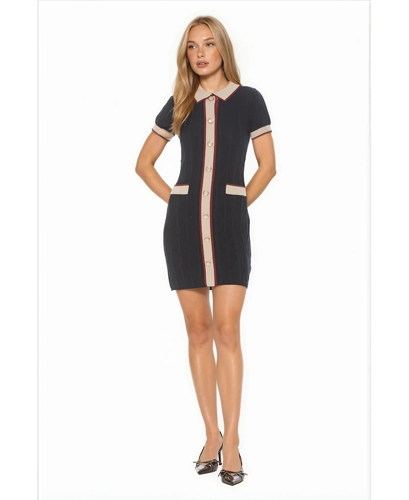 Alexia Admor Women's Cove Collared Button Down Contrast Knit Dress
