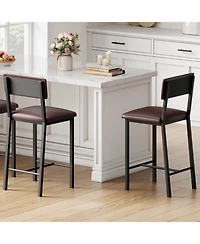 gaomon Set of 2 Bar Stools, 25" Counter Height, Pu Leather with Backrest and Footrest for Dining Room