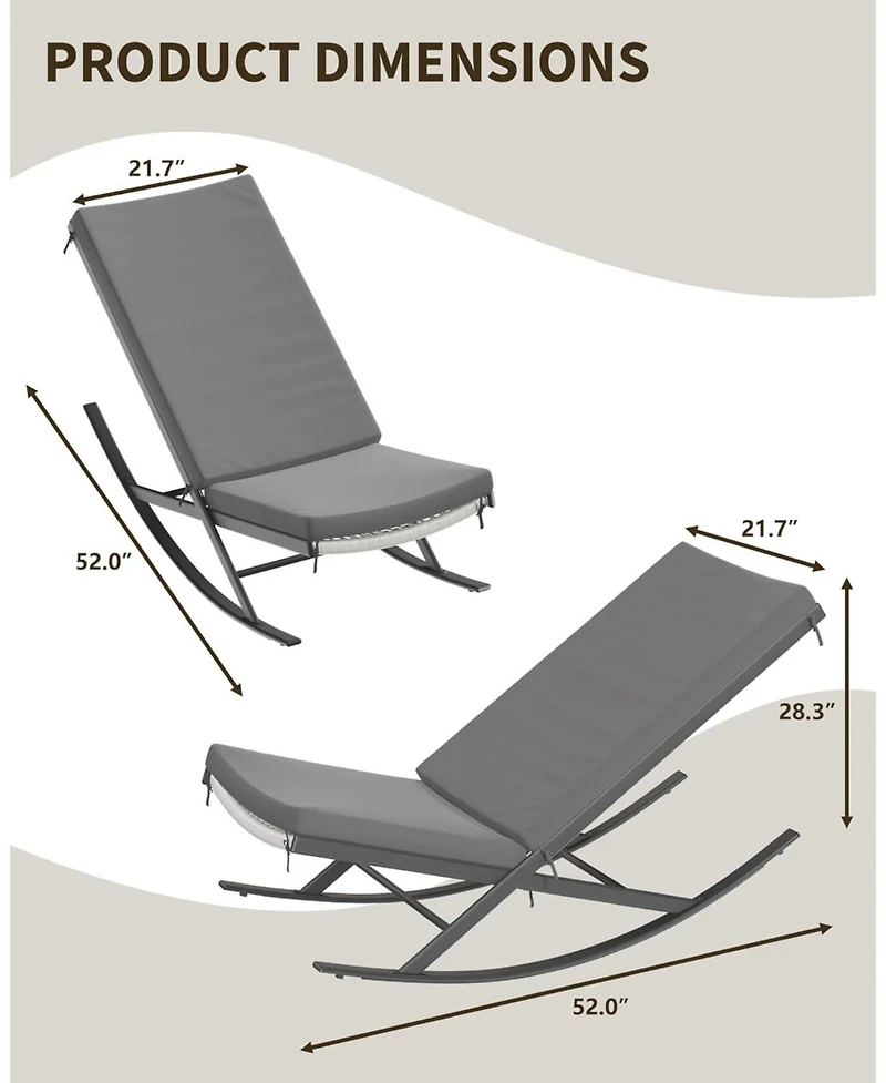 gaomon Set of 2 Outdoor Rocking Lounge Chairs with Removable Cushions, Patio Chaise Lounge and Indoor Papasan Rocker