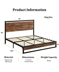 Homfan Metal Platform Bed Frame with Wooden Headboard and Footboard, Mattress Foundation