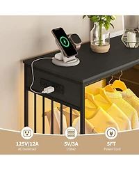 gaomon 49.2" Dresser with Hanging Rack and Led Lights, 6-Drawer Closet Organizer with Charging Station