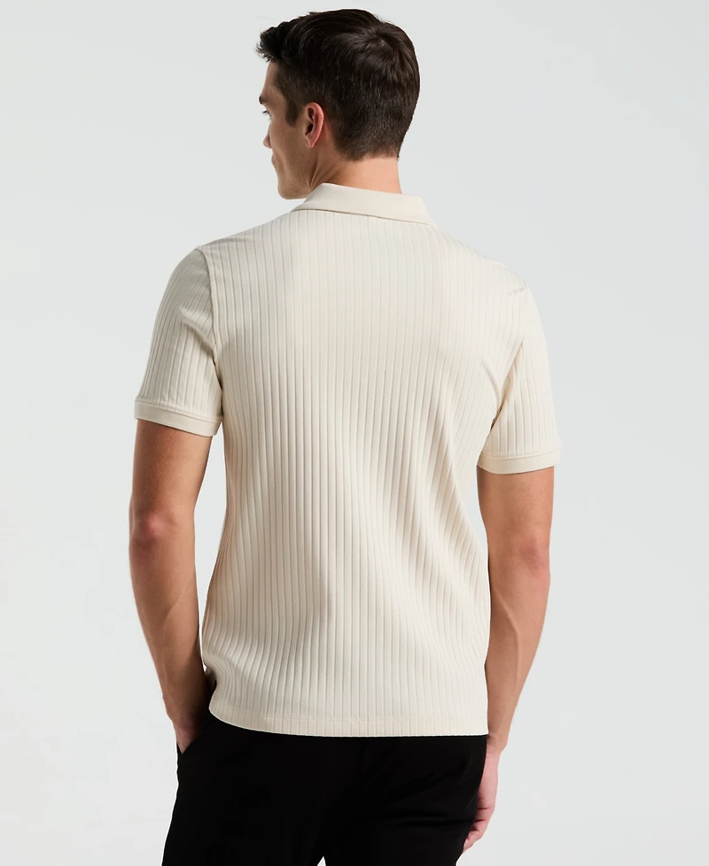 Perry Ellis Men's Slim-Fit Ribbed-Knit 1/4-Zip Polo Shirt
