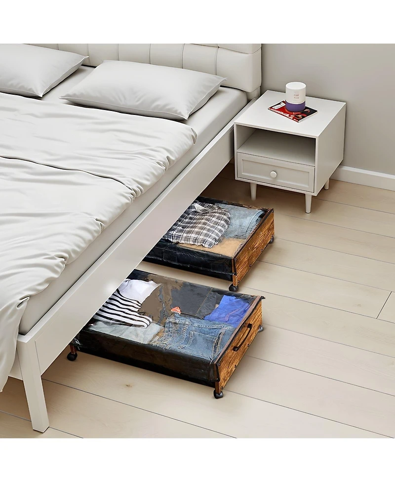 Sugift 2 Pack Under Bed Storage with Wheels 25.6in x 18.1in x 7.1in Clear Top