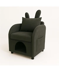 Zeus & Ruta Dark Bunny-Ear Cat Armchair Scratch-Resistant Fabric Built-in Hideaway Dual-Use Sofa with Side Pocket