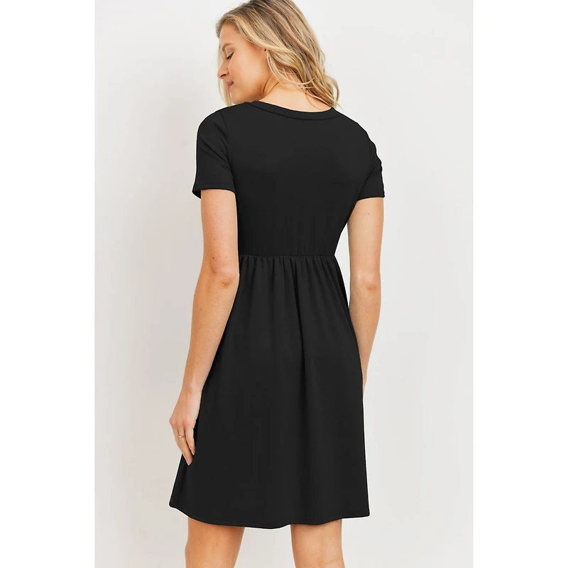 Hello Miz Maternity Crew Neck Empire Waist Mini T-Shirt Dress with Pockets