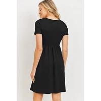 Hello Miz Maternity Crew Neck Empire Waist Mini T-Shirt Dress with Pockets