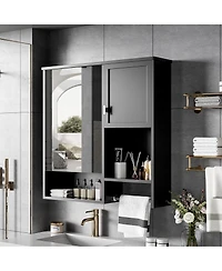 Busdays 29" x 28" Wall Mounted Bathroom Medicine Cabinet with Mirror and Towel Bar