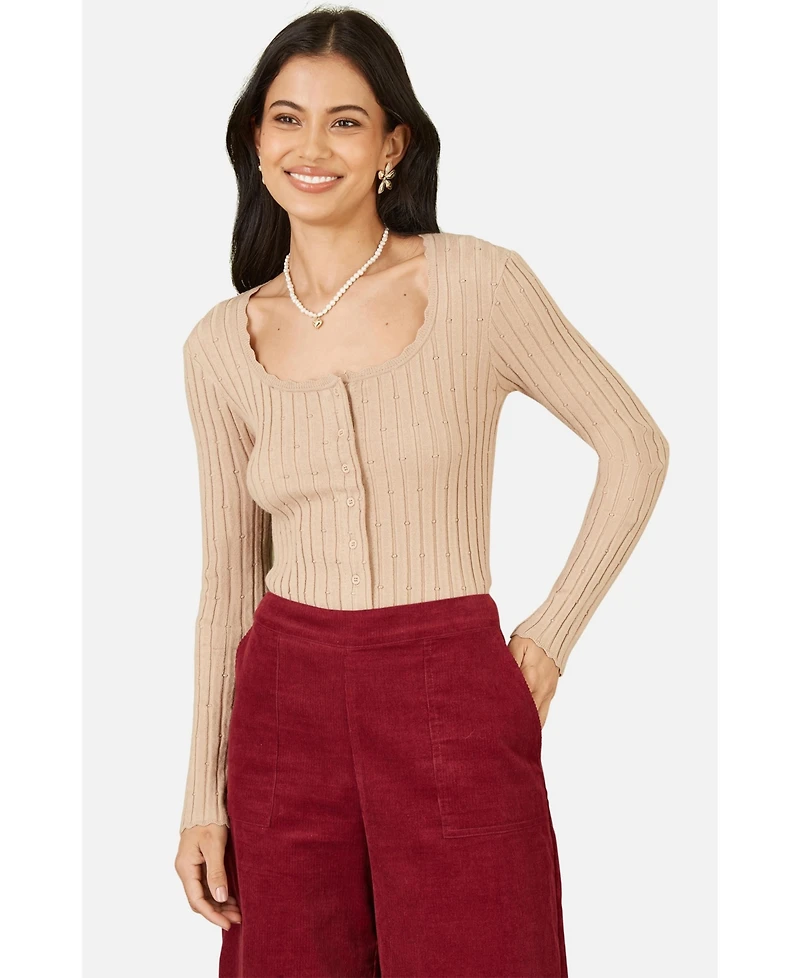 Yumi Women's Knit Fitted Rib Cardigan