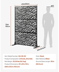 Sugift Metal Privacy Screen, 47" x 72", Freestanding 3-Panel Garden Divider