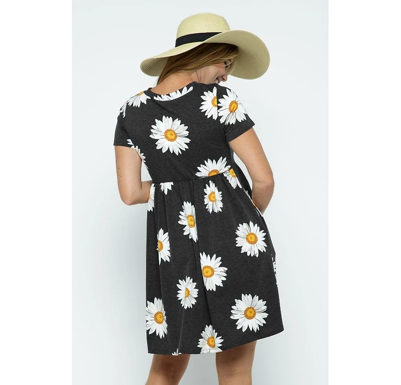 Hello Miz Maternity Womeen's Floral Empire Waist T-Shirt Dress with Pockets