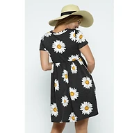Hello Miz Maternity Womeen's Floral Empire Waist T-Shirt Dress with Pockets