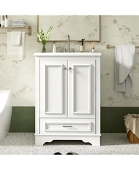 Busdays 24 Inch Bathroom Vanity with Ceramic Sink Combo Modern Freestanding Storage Cabinet Handles Soft Closing Doors