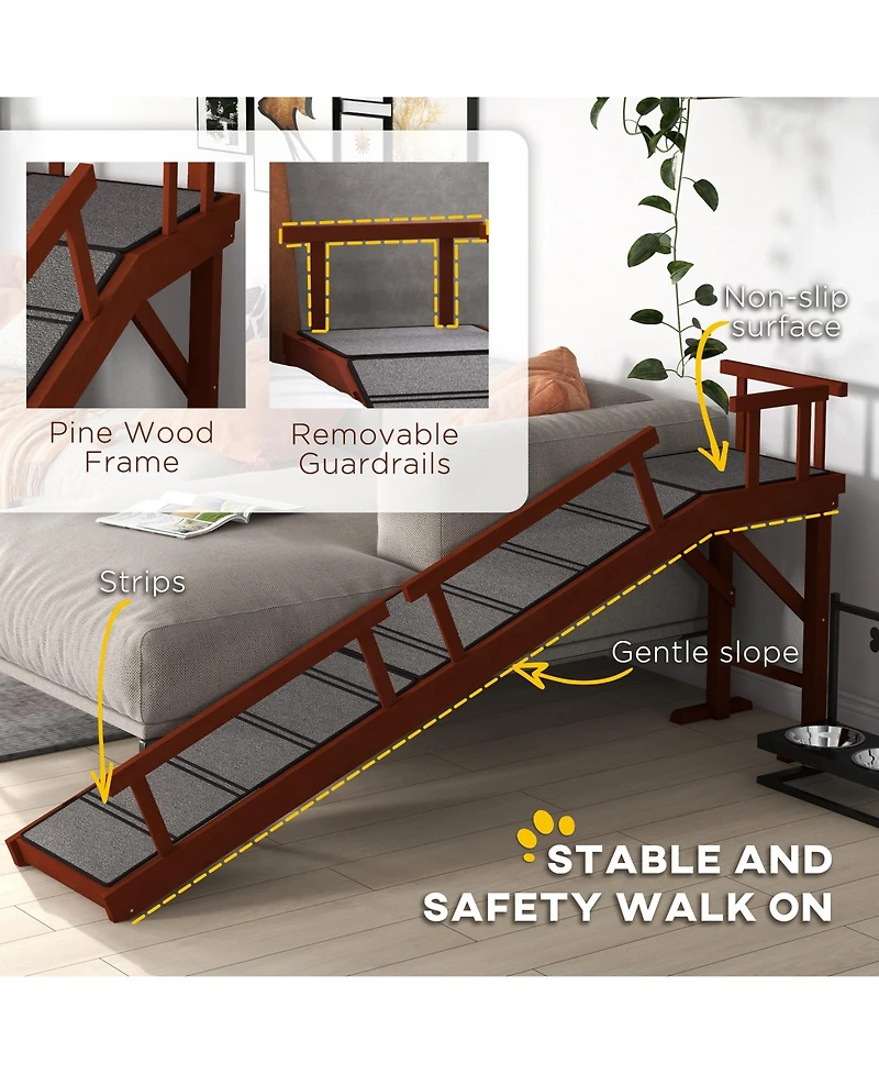 PawHut Wooden Dog Ramp with Removable Guardrails, Non-Slip, 73",