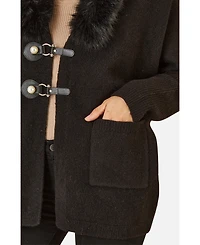 Yumi Women's Detachable Fur Collar Trim Cardigan