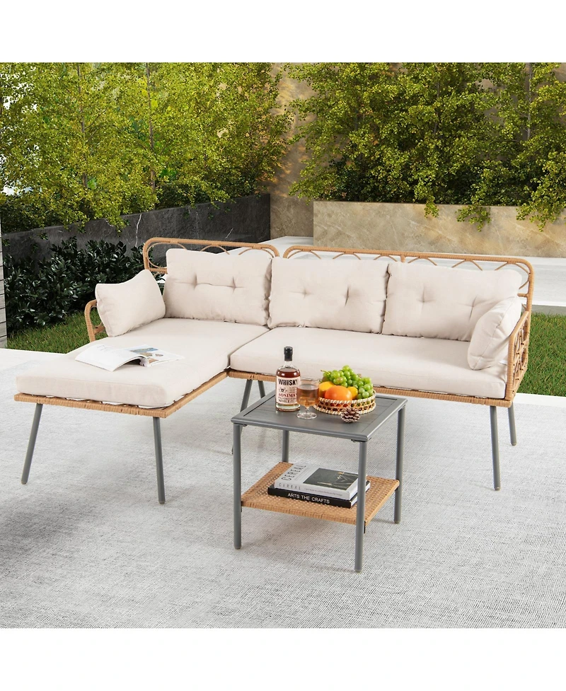 Sugift 3 Piece Corner Patio Furniture Set with Small Coffee Table
