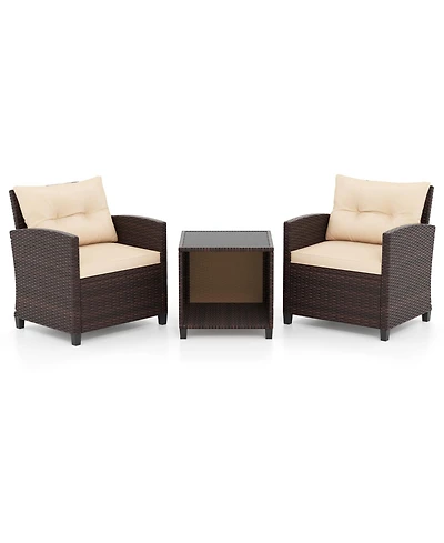 Sugift 3 Piece Patio Wicker Sofa Set with Storage Coffee Table