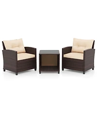 Sugift 3 Piece Patio Wicker Sofa Set with Storage Coffee Table