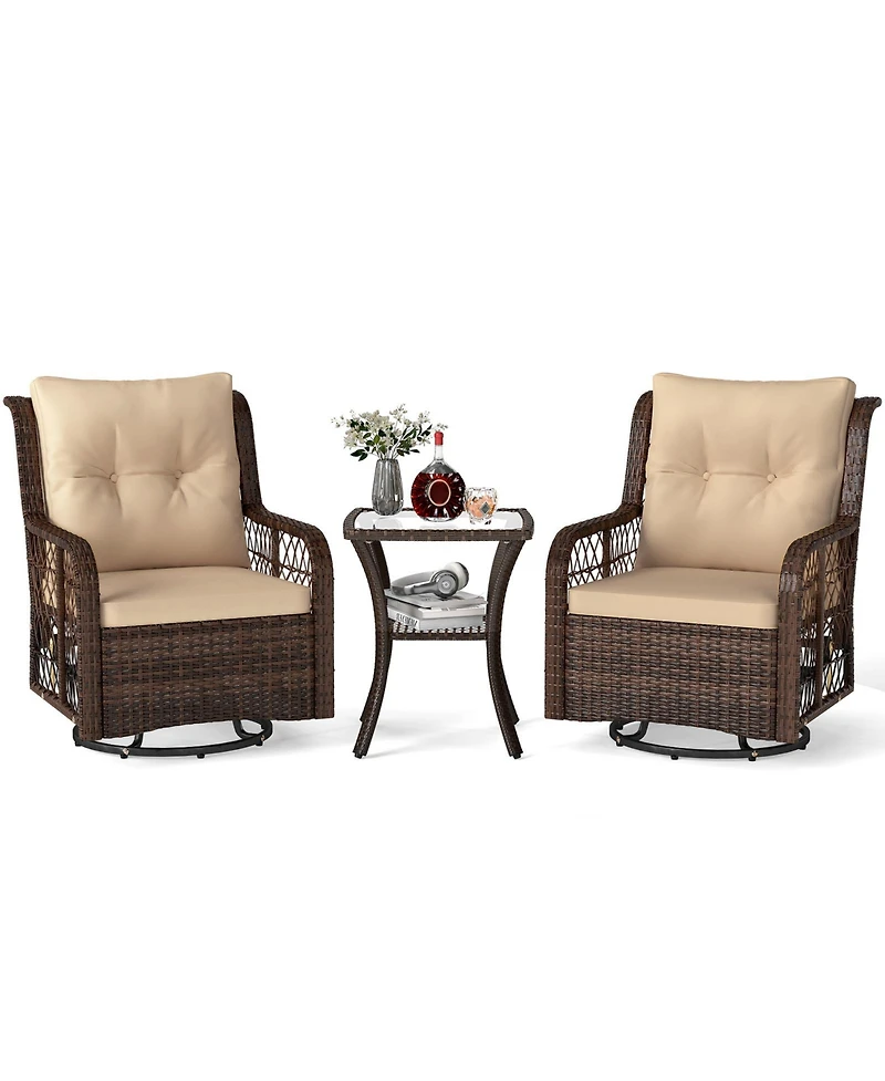 Sugift 3 Piece Patio Wicker Swivel Glider Set with Side Table