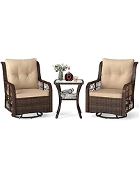Sugift 3 Piece Patio Wicker Swivel Glider Set with Side Table