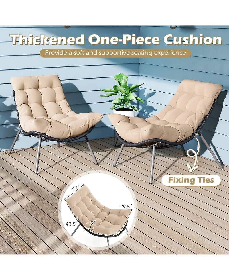 Sugift 3 Piece Wicker Conversation Set with Cushioned Papasan Chairs