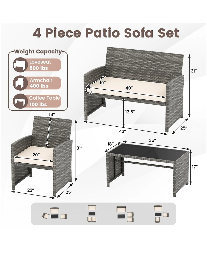 Sugift 4 Piece Patio Conversation Set with Chairs Loveseat and Table