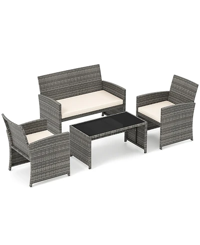 Sugift 4 Piece Patio Conversation Set with Chairs Loveseat and Table