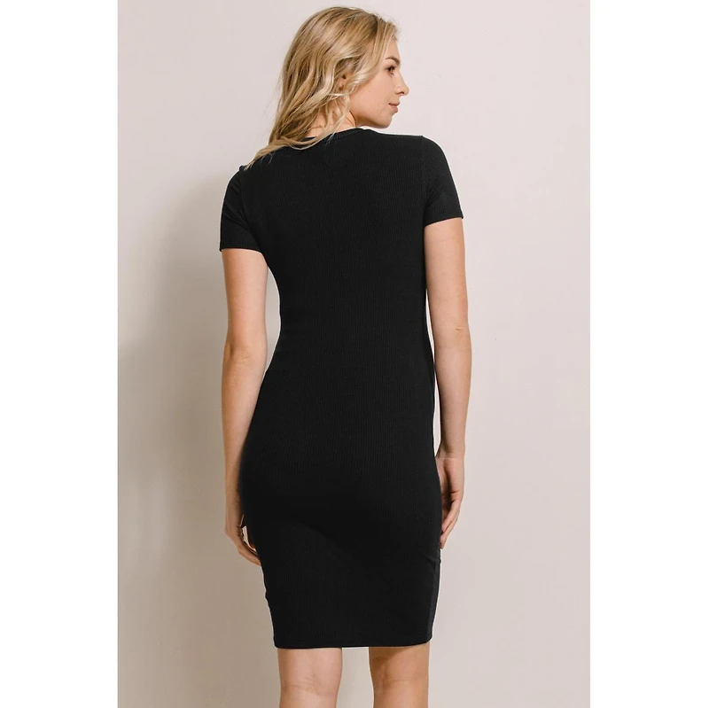 Hello Miz Maternity Ribbed Bodycon Short Sleeve Dress