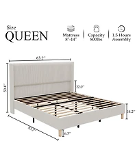 Homfan Upholstered Platform Bed Frame – Corduroy Vertical Channel Tufted Wingback Headboard