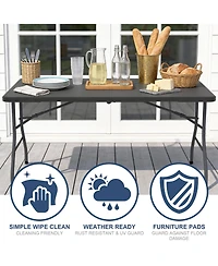 Decksplore 5 Foot Blow Molded Folding Table Foldable Portable Banquet Weather Resistant for Patio Camping Party Garage