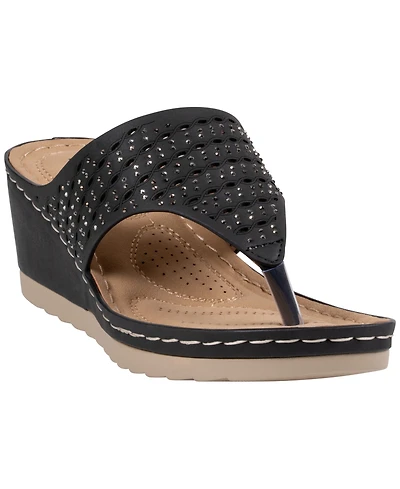 Gc Shoes Women's Dannay Embellished Thong Wedge Sandals