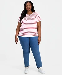 Style & Co Plus Striped Lace-Up Short-Sleeve Top, Macy's Exclusive