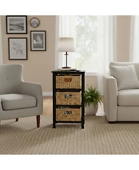 Yigii 4 Tier Xside End Storage Cabinet with 4 Wicker Baskets Solid Wood Frame Collapsible Baskets Assembly Required