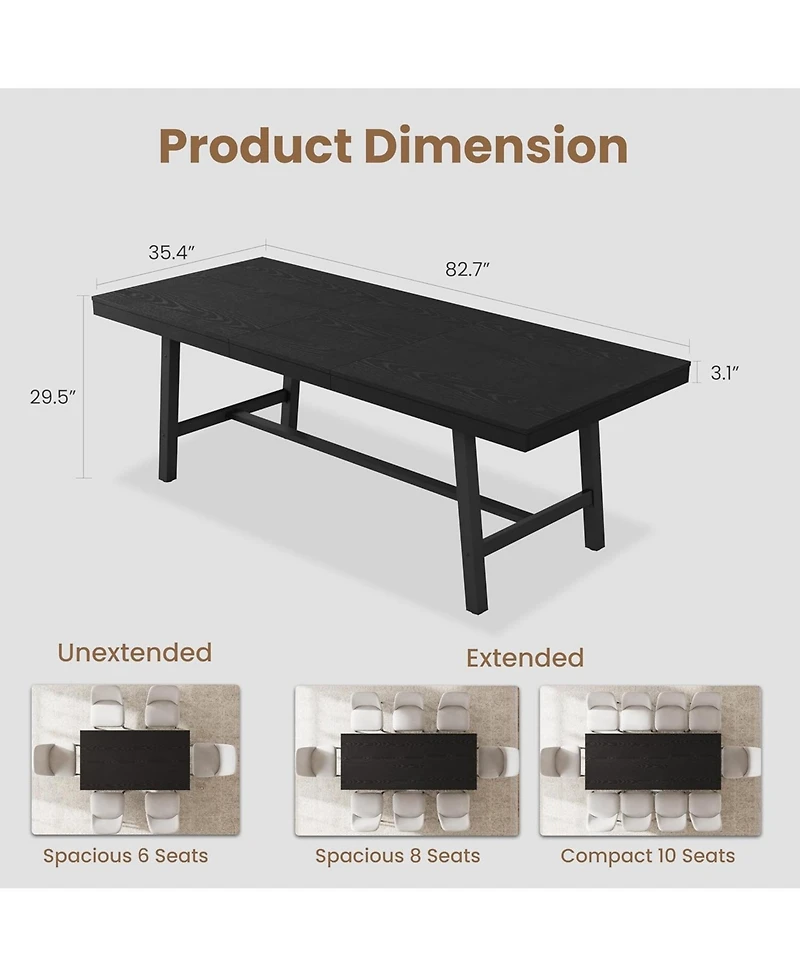 gaomon 63–83" Extendable Dining Table, Industrial Rectangular Table for 6–8, Expandable Kitchen Table with Heavy-Duty Metal Frame