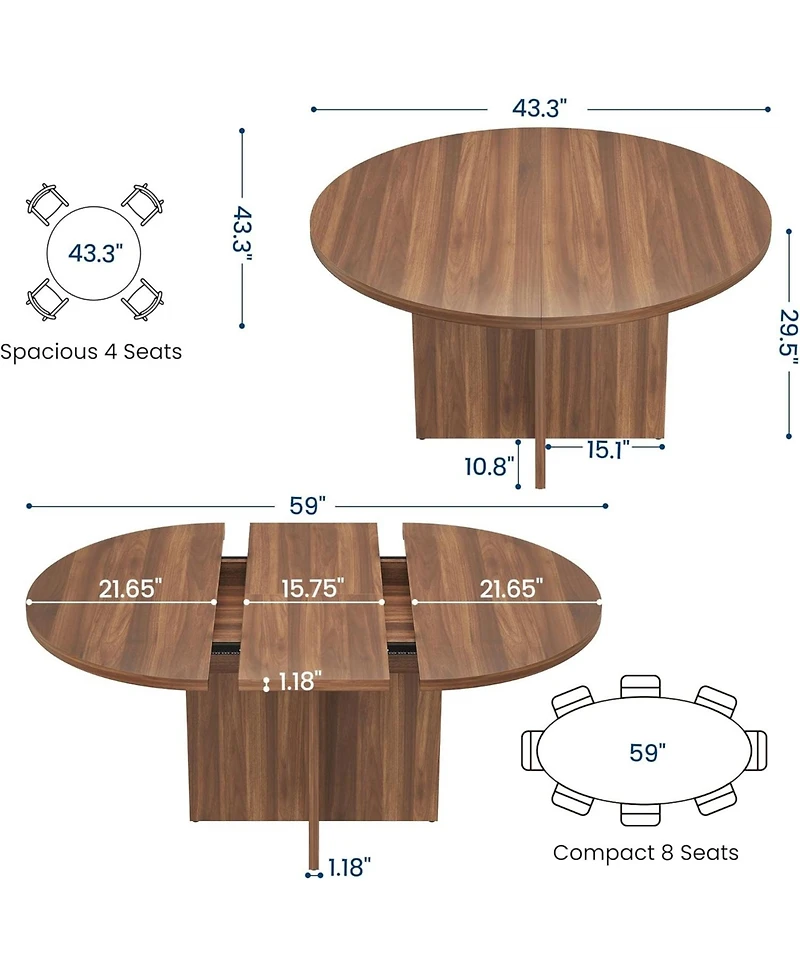 gaomon Kitchen Table for 4-8 People, Extendable Round Dining Room Table for Kitchen, 59 Inch Oval Table for Dining Room