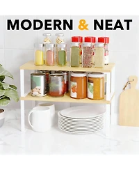 Yigii 2 Pack Adjustable Bamboo Shelf Organizer