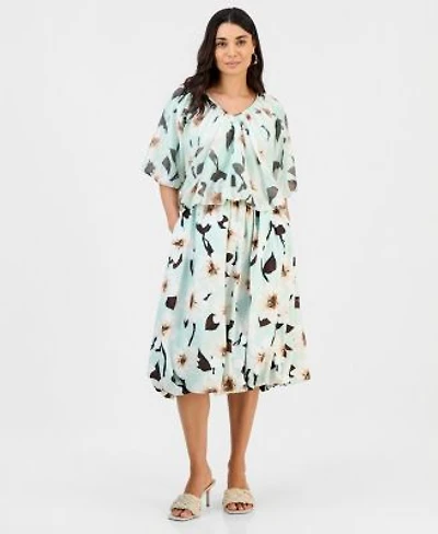 I.N.C. International Concepts Petite Puff Sleeve Bubble Blouse Pull On Midi Skirt Macys Exclusive