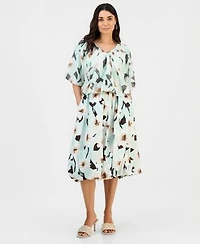 I.N.C. International Concepts Petite Puff Sleeve Bubble Blouse Pull On Midi Skirt Macys Exclusive