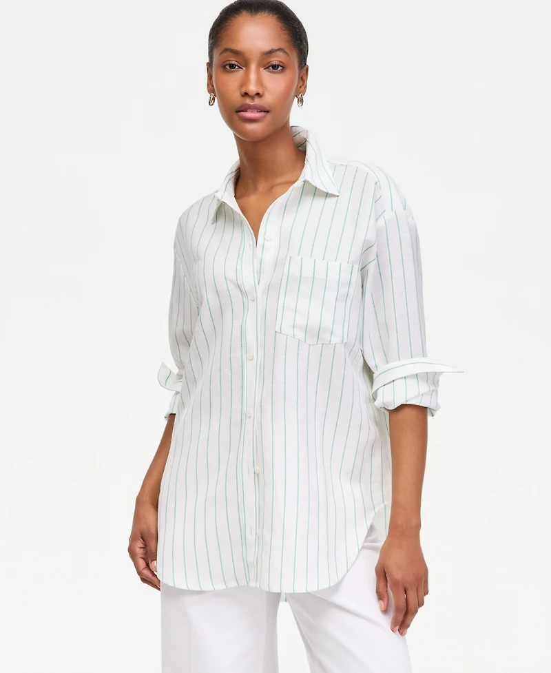 On 34th Women's Linen-Blend Relaxed Oversized Button-Down Shirt, Macy's Exclusive