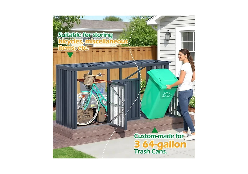 Aecojoy 73 Cu.Ft Outdoor Trash Can Storage Shed for 3 Garbage Cans