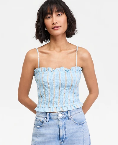 On 34th Women's Linen Blend Smocked Cropped Top, Macy's Exclusive