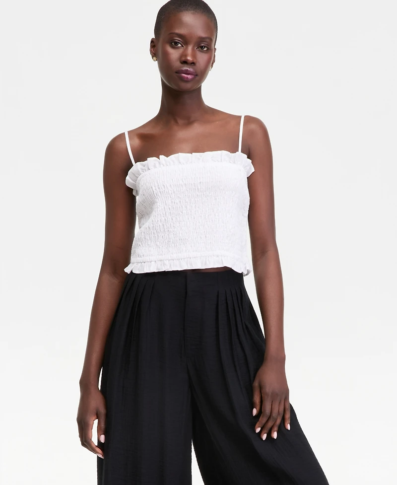 On 34th Women's Linen Blend Smocked Cropped Tube Top, Macy's Exclusive