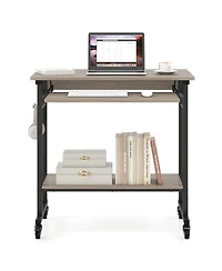 Gouun Rolling Computer Table with Pull-out Keyboard Tray and Storage Hooks