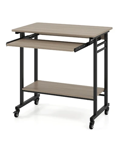 Gouun Rolling Computer Table with Pull-out Keyboard Tray and Storage Hooks