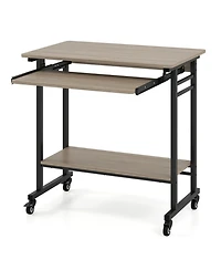 Gouun Rolling Computer Table with Pull-out Keyboard Tray and Storage Hooks